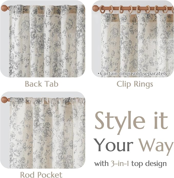 jinchan Linen Blend Curtain Floral Curtains - Image 5
