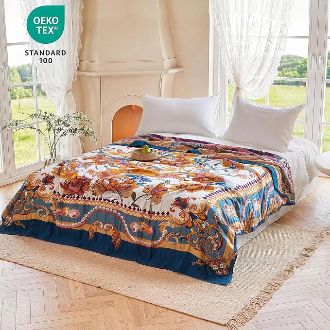 MSGKV Boho Throw Blanket 60"x80" Bed Floral 100% Cotton Blanket Spring - Image 6