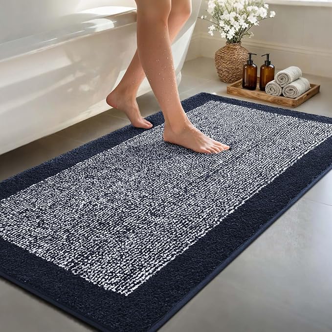 48x24 Long Bathroom Rugs Washable Non Slip, Dark Blue Bath Mat by Unknown