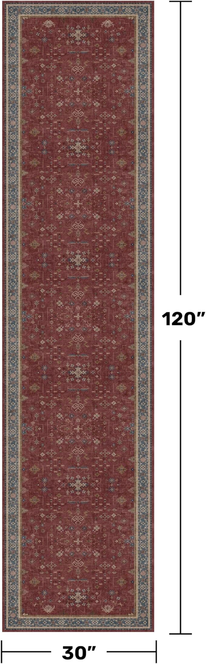 Dark Red 2'6''x10' Wide Hallway Runner Rug - 10ft Long Washable Non Slip Indoor - Image 2