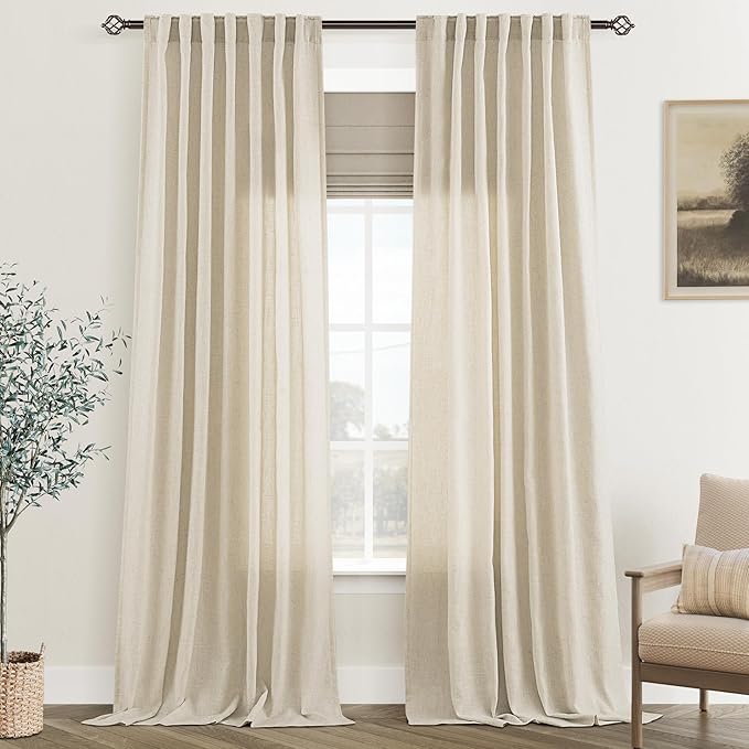 Faux Linen Beige Curtains 102 inches Long by Jolilight