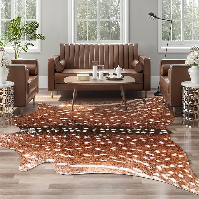 AROGAN Premium Deer Print Rug 4.6x5.2 Feet, Machine Washable Faux Fur Rug - Image 3