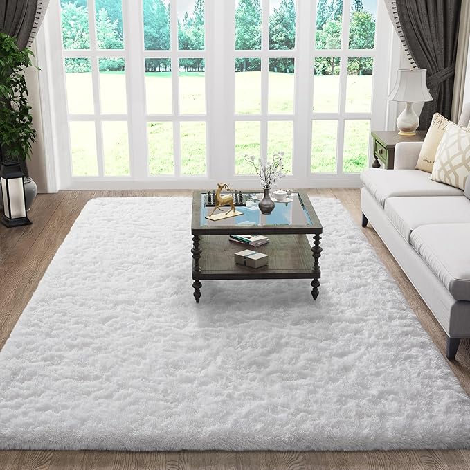 Ophanie 5x8 White Rugs for Living Room, Fluffy Fuzzy Plush Soft Carpets by Ophanie