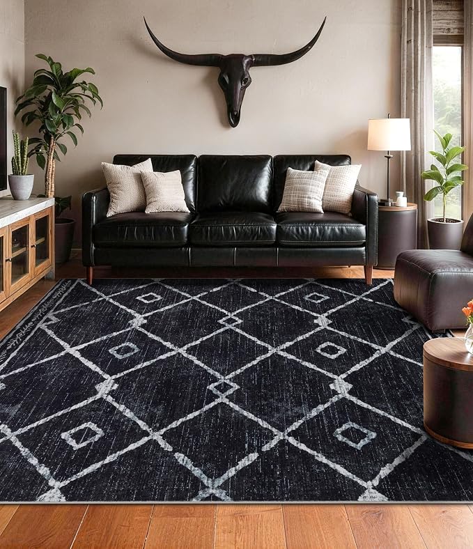 YIHOUSE Moroccan Rugs for Living Room, 8x10 Black and White Aztec Area Rug - Image 7