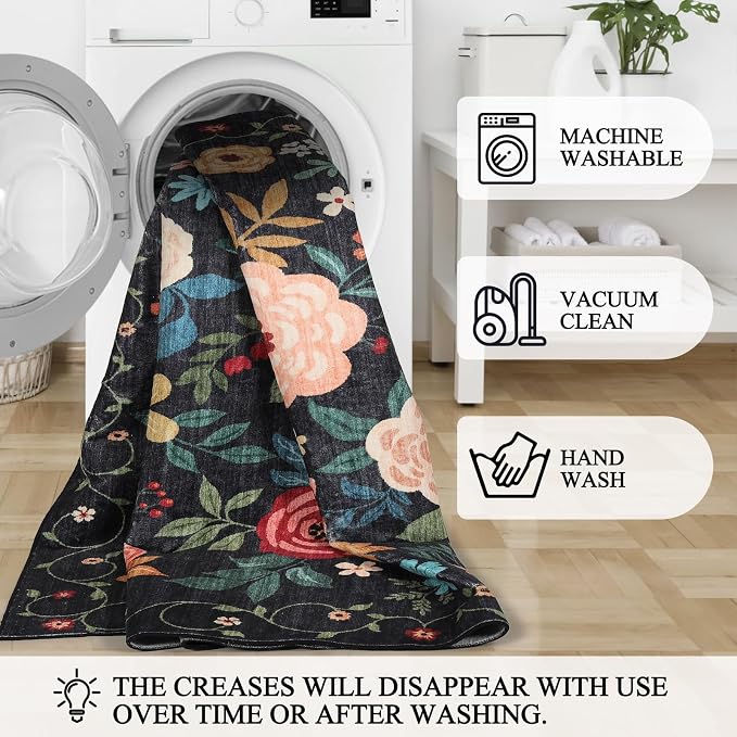 DUKINO 5x8 Area Rug for Bedroom, Soft Floral Washable Rug Non Slip, - Image 6