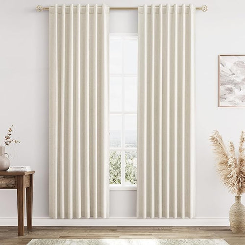 100% Blackout Linen Curtains 80 Inch Length 2 Panels Set by Guken