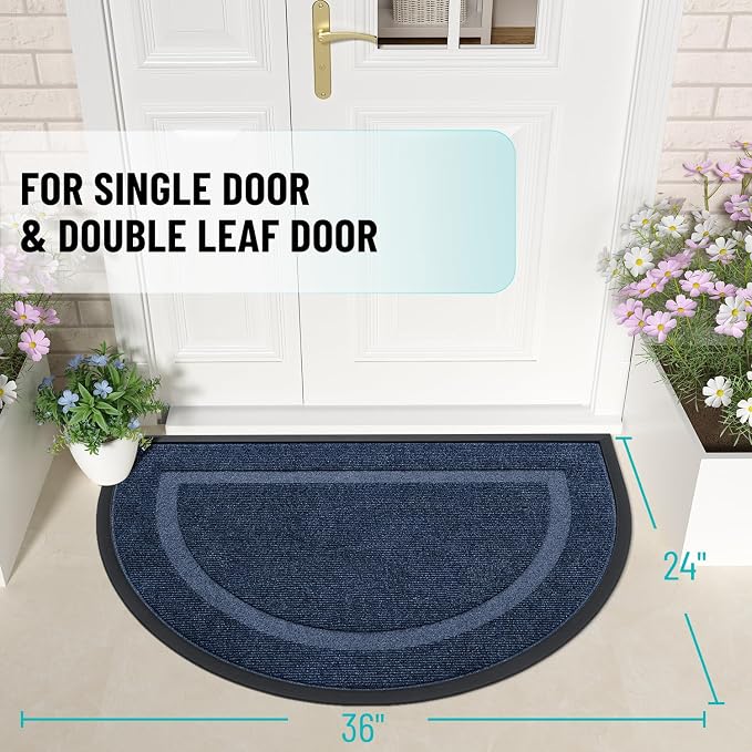 OLANLY Half Circle Door Mat Indoor Outdoor Entrance Welcome, Waterproof - Image 2