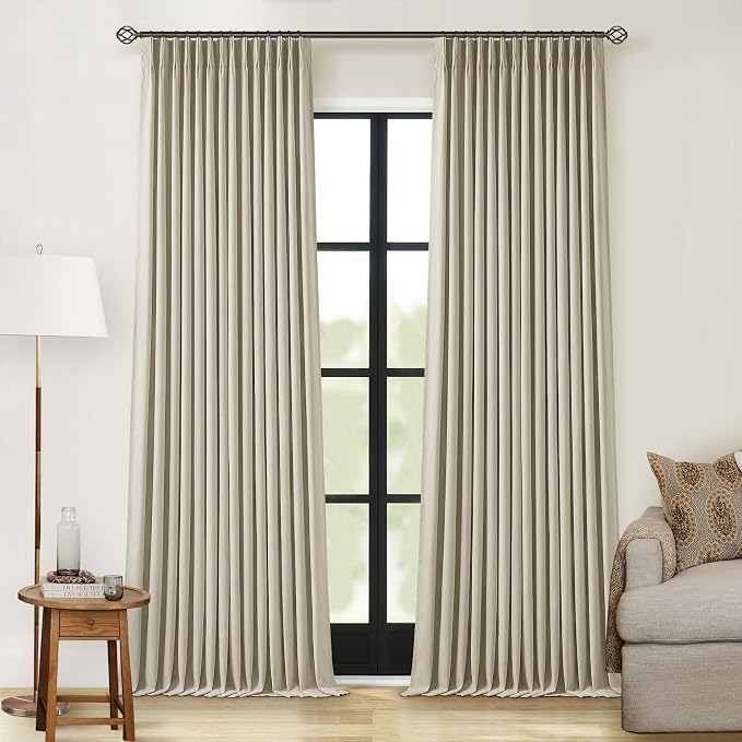 Burlywood Birch Black Out Pleated Linen Curtains 102 Inches Long 2 Panels | 2 by Twodrapes