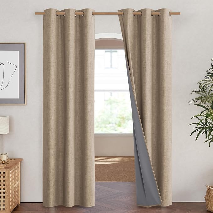 NICETOWN Burlap Vintage Open Linen Weave Flax Thermal Curtains, 100% Blackout - Image 2