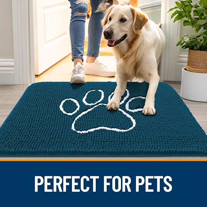 OLANLY Dog Door Mat for Muddy Paws 54x24, Paw Print Design Chenille Mud Mat | - Image 6