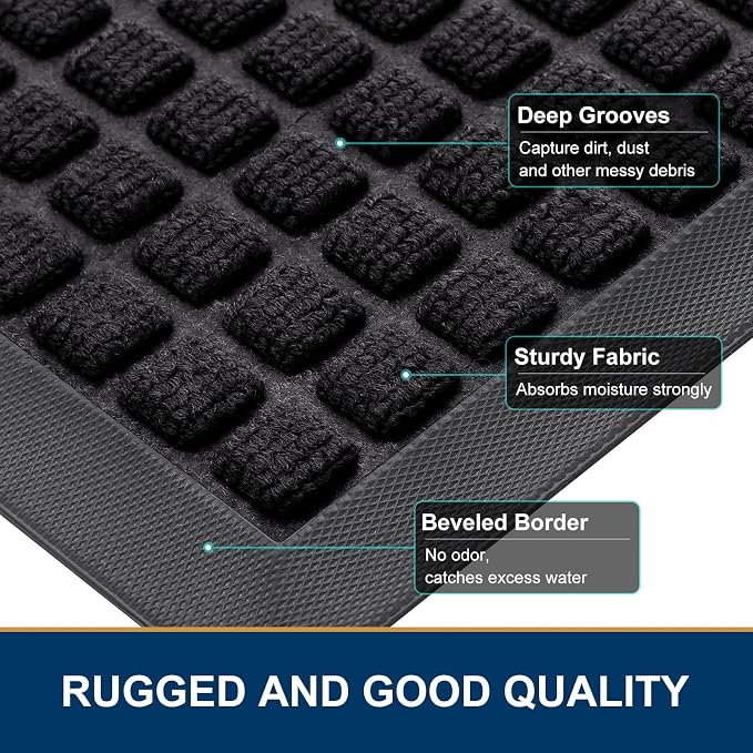 Smiry Front Door Mat Outside Entrance, Heavy Duty Natural Rubber Doormat - Image 3