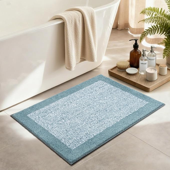 Bathroom Rugs 30x20 Non Slip Washable, Dusty Blue Bath Mat - Image 3