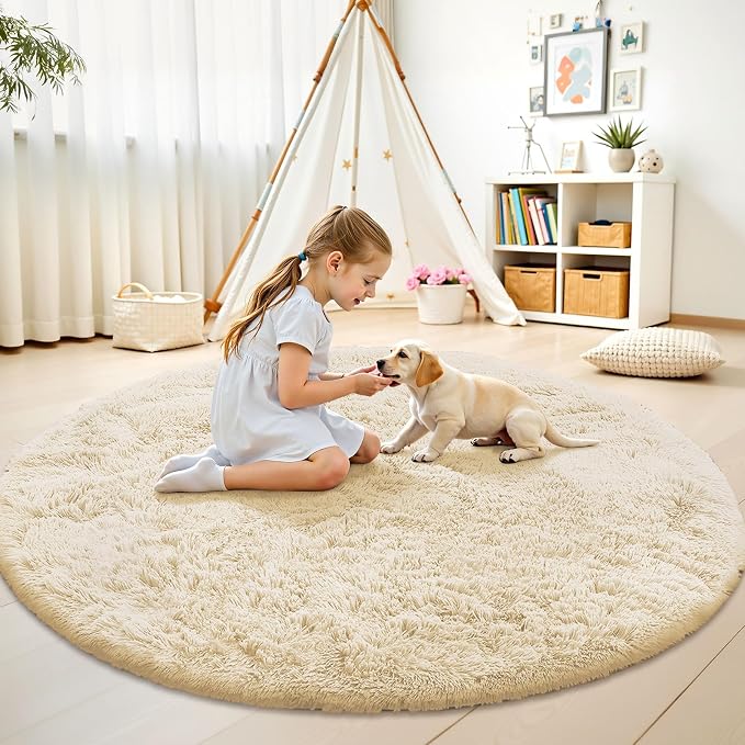 OLANLY Cream Round Rugs for Bedroom - Image 3