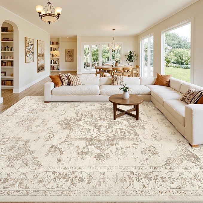 Area Rugs 9x12 Living Room: Vintage Boho Neutral Washable Rug Indoor Soft Large - Image 8
