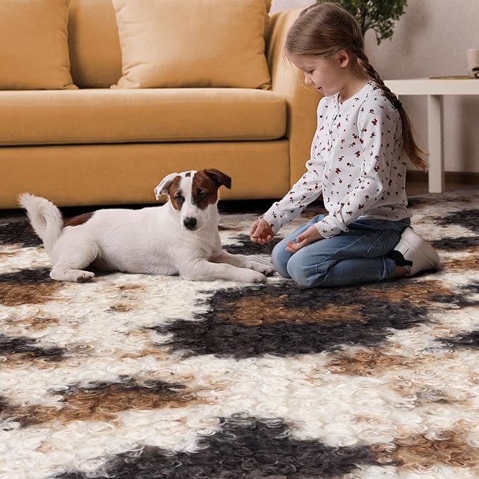 Faux Fur Cowhide Rug: Fluffy Cow Print 5.2x7 Feet Washable Cow Hide Rug - Image 6