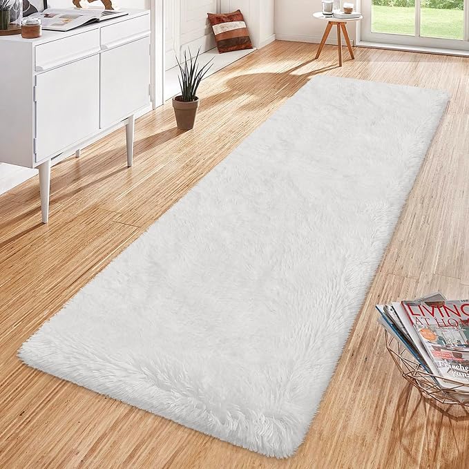 Runner Rug for Bedroom White 2x6ft Fluffy Area Rug Bedside Runner Rug for Kids - Image 4