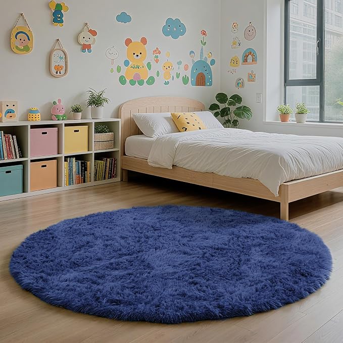 yulidayang Blue Fluffy Round Area Rugs - Image 5