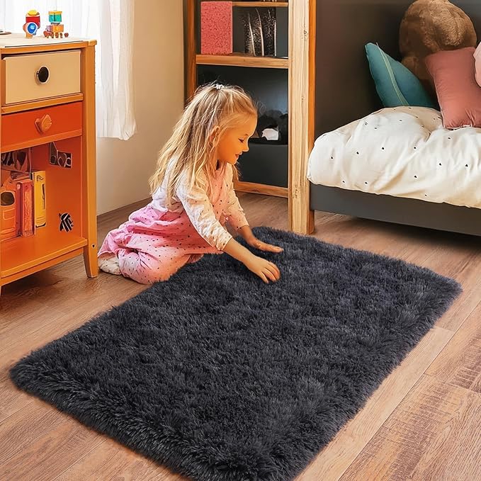 Small Rugs for Bedroom, Fluffy 2x3 Rug Throw Non Slip for Bedside Dorm Kids Room - Image 3