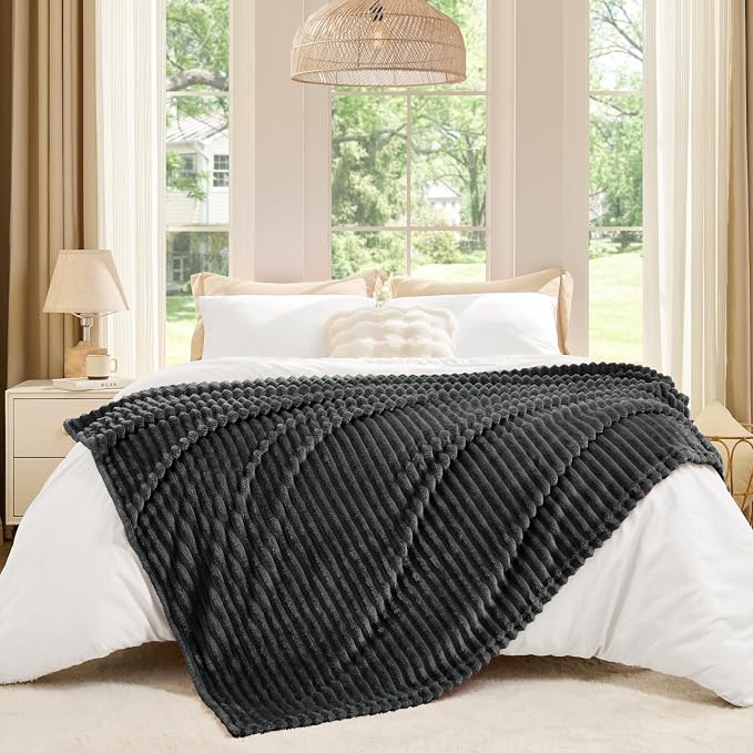 BEDELITE Fleece Throw Blanket for Couch – 3D Ribbed Jacquard Soft and Warm - Image 6