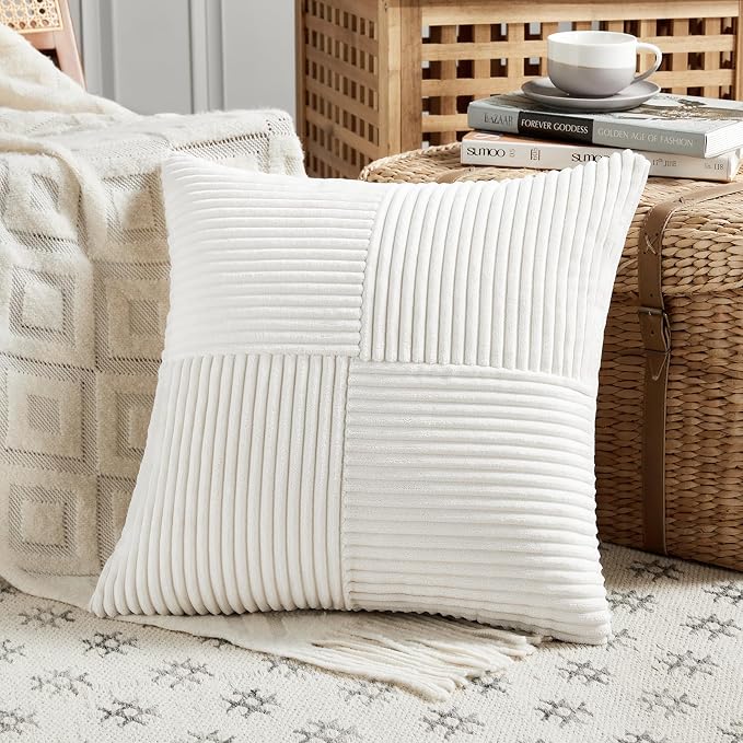 Fancy Homi 2 Packs Cream White Euro Decorative Throw Pillow Covers 26x26 Inch - Image 2