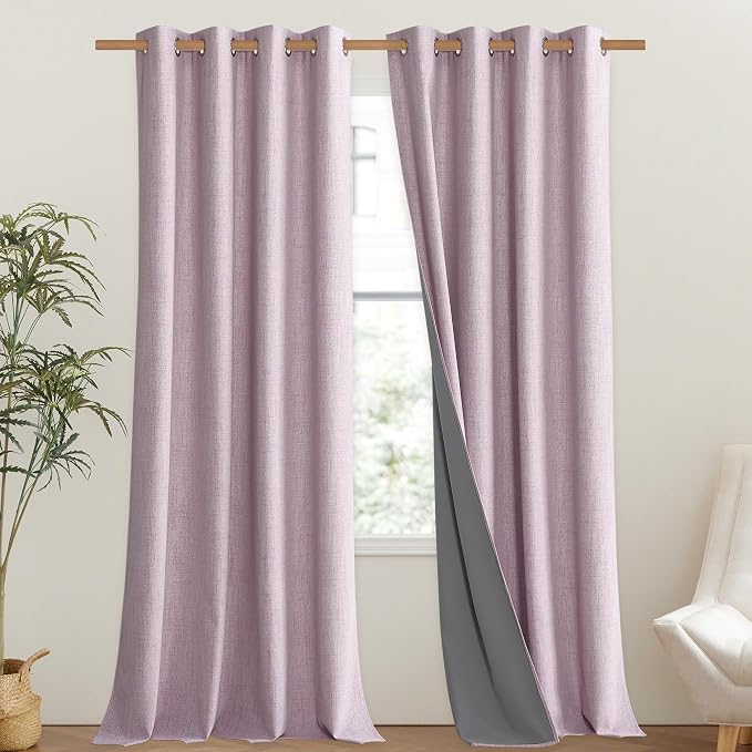 NICETOWN Pink Vintage Linen 100% Blackout Curtains - Image 2