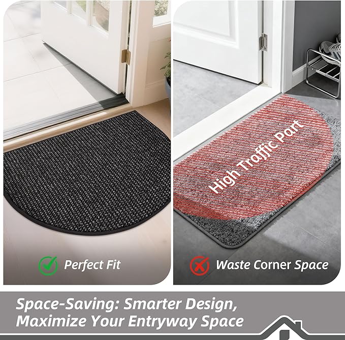 BEQHAUSE Dirt Trapper Door Mat 17" x 30" Half Circle Non Slip Rugs, Absorbent - Image 6