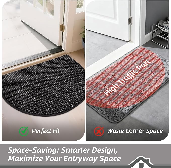 BEQHAUSE Dirt Trapper Door Mat 24" x 36" Half Circle Non Slip Rugs, Absorbent - Image 6