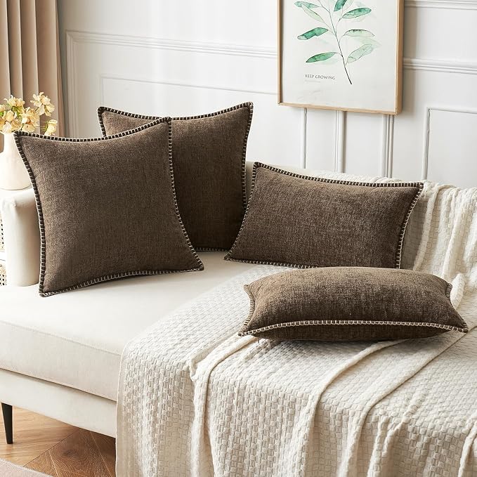 MIULEE Pack of 2 Couch Throw Pillow Covers 20x20 Inch Brown Farmhouse - Image 5