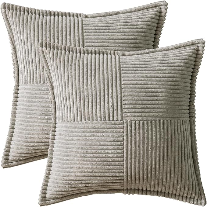 MIULEE Light Grey Corduroy Pillow Covers 16x16 Inch - Image 6