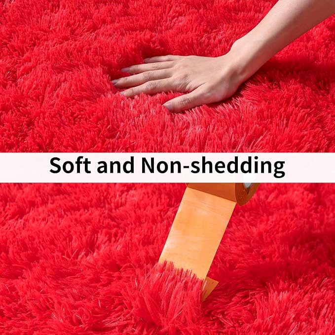 Soft Runner Rugs for Bedroom Hallways, 2x6 Red Fluffy Shag Throw Area Rug Non - Image 6