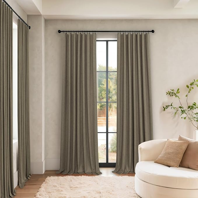 Linen Brown Curtains for Bedroom 84 Inch Long 2 Panel Burg 100% Blackout Back - Image 2