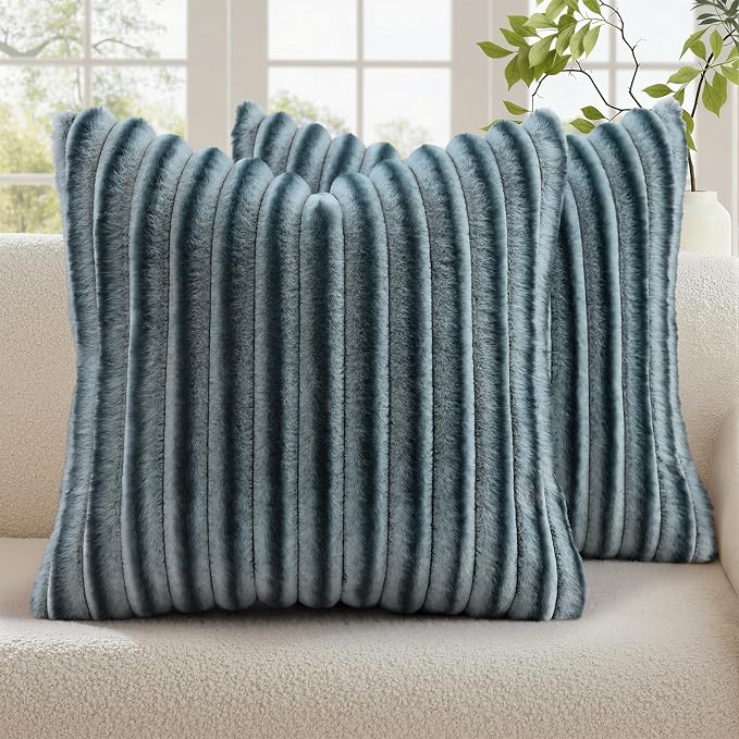 decorUhome Cozy Faux Fur Throw Pillow Covers 20x20 Set of 2 Decorative Soft by decorUhome