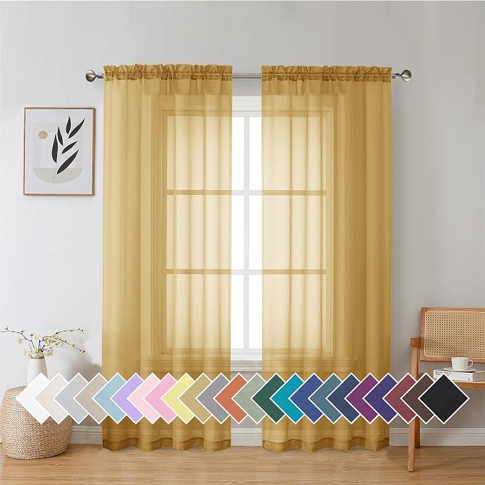 Aiyufeng Gold Sheer Curtains 72 Inch Length 2 Panels Set, Light Filtering Gold by Aiyufeng