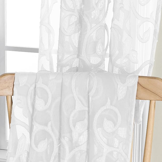 OWENIE Furman White Sheer Curtains 45 Inch Length 2 Panels Set - Image 6