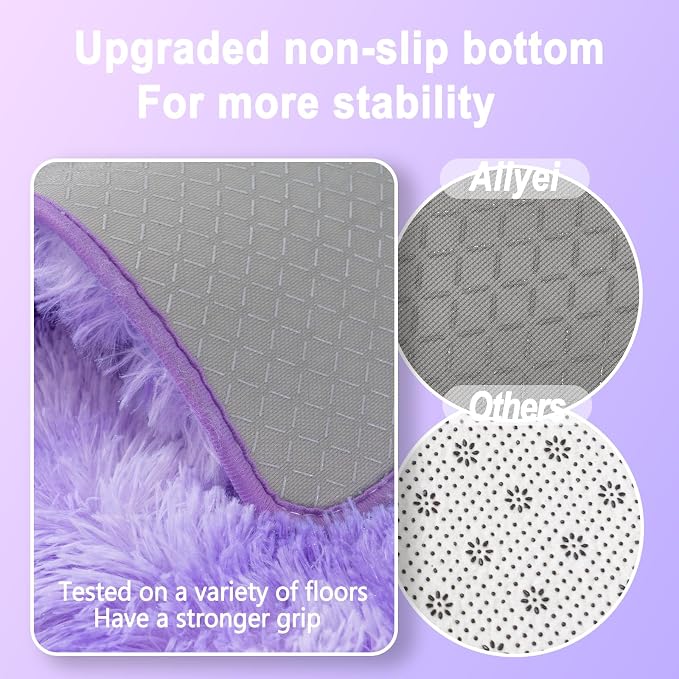 Soft Runner Rugs for Bedroom Hallways, 2x6 Tie-Dyed Purple Fluffy Shag Throw - Image 2