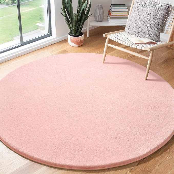 Amearea Pink Round Area Rugs 4ft Washable Circle Rugs - Image 7