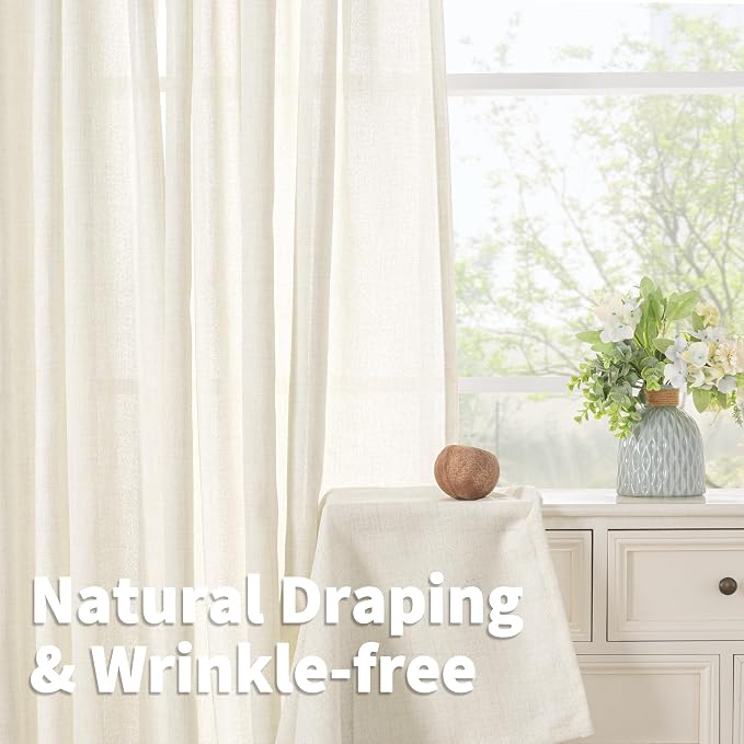 YoungsTex Ivory Linen Curtains 42x63 Inch Length 2 Panels - Image 5