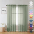 Lecloud Sage Green Sheer Curtains 72 Inches Long 2 Panels Set, Rustic Voile by Lecloud