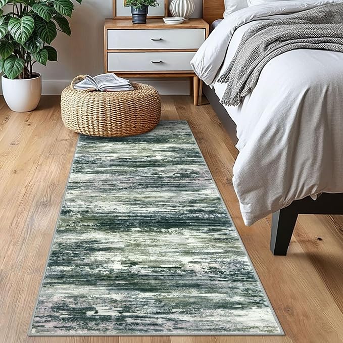 KOZYFLY Modern Abstract Runner Rugs 2x6 Green Yellow Machine Washable Area Rug - Image 7