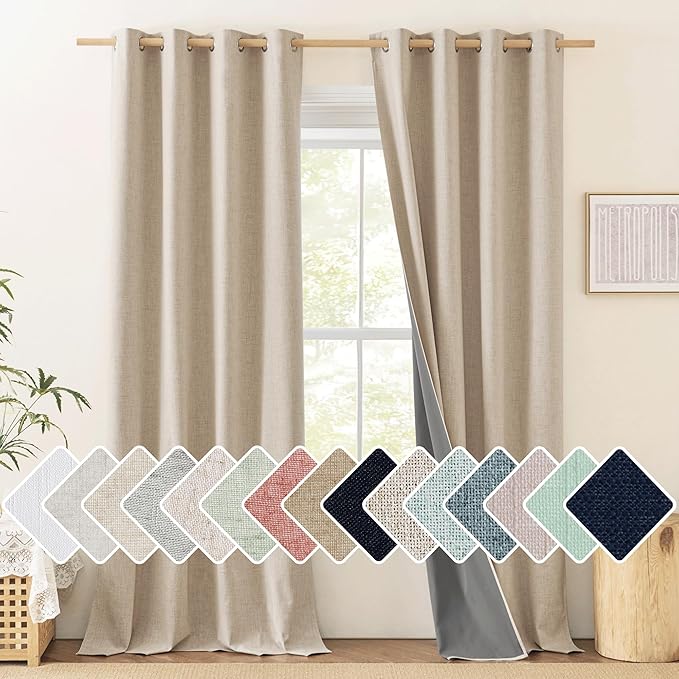 NICETOWN Oatmeal Linen 100% Blackout Curtains 120 inches Length 2 Panels Set by NICETOWN