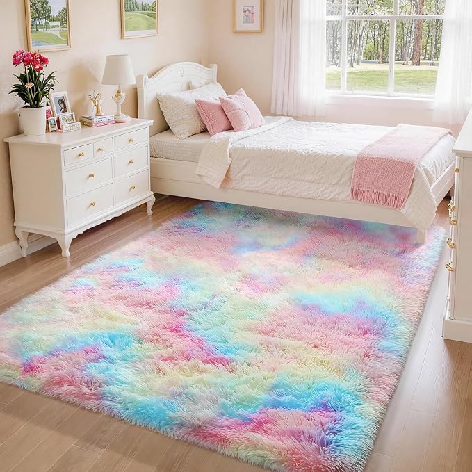 Ophanie Rainbow Rug for Bedroom Girls, Unicorn Colorful Fluffy Soft Cute Fuzzy - Image 5