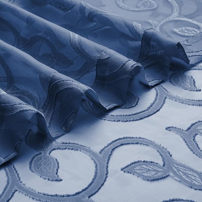 OWENIE Furman Blue Sheer Curtains 45 Inch Length 2 Panels Set - Image 6