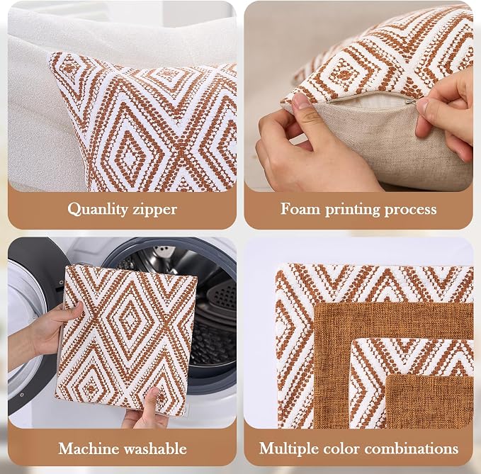 HPUK Decorative Throw Pillow Covers Set of 4 Geometric Design Linen Cushion - Image 4
