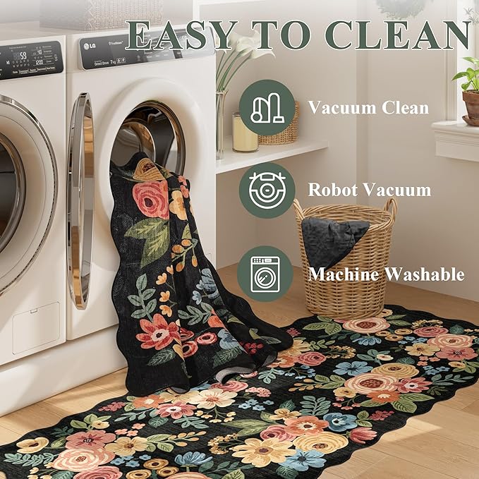 DUKINO 2.6x10 Runner Rug for Hallway, Floral Washable Rug Non Slip, Low Pile - Image 6