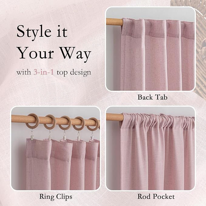 MYSKY HOME Pink Curtains for Girls Bedroom Living Room Semi Sheer Light - Image 4