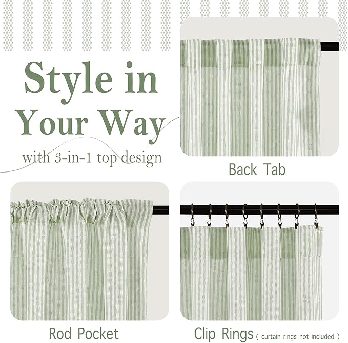 RYB HOME Linen Kitchen Striped Curtains - Image 2