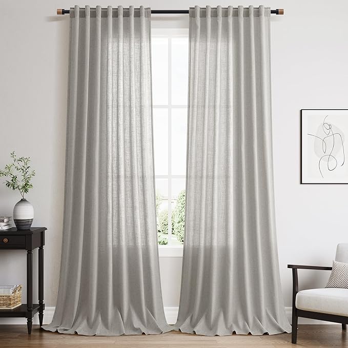 Nanspring Light Gray Linen Curtains 90 Inches Long by Nanspring
