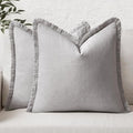 MIULEE Boho Linen Fringe Decorative Throw Pillow Covers Light Grey 18x18 | Set by MIULEE