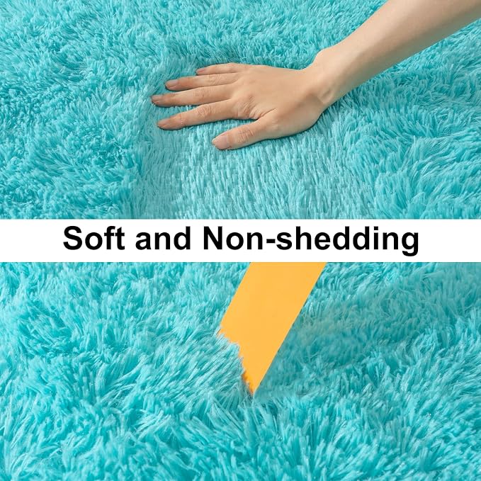 Soft Runner Rugs for Bedroom Hallways, 2x6 Teal Blue Fluffy Shag Throw Area Rug - Image 6