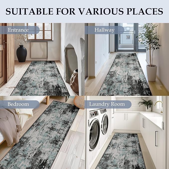 Washable Area Rugs 2'x6' Non-Slip Modern Abstract Soft - Image 3